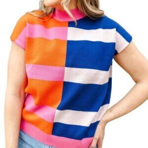 Michelle McDowel Noelle Striped Short Sleeve Dolman Style Sweater Sz Small